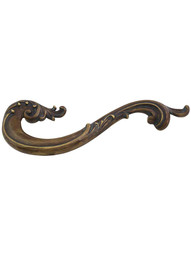 French Court Left-Hand Drawer Pull - 5 inch Center-to-Center in Monticello Brass.